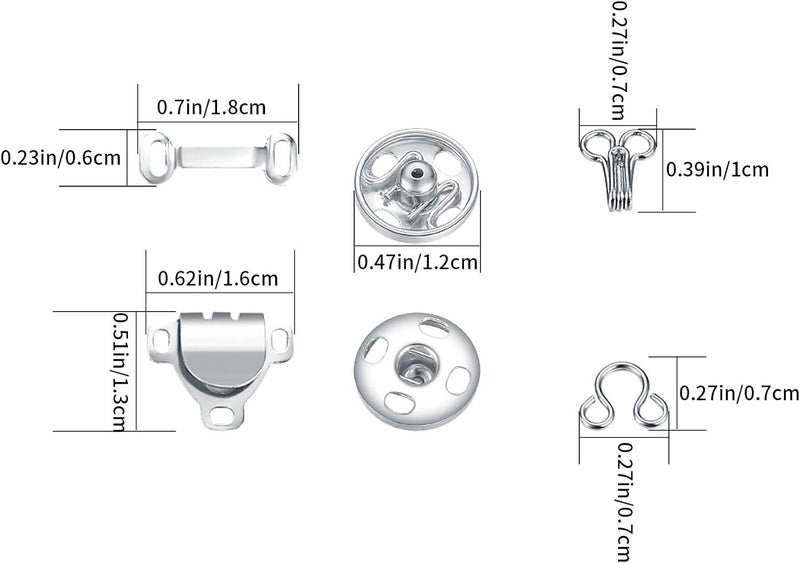 HexinYigjly 100 Pcs Sewing Hooks and Eyes Closure Set, 3 Styles Skirt Hook and Eye Closures Sewing Snaps Kit, Metal Snaps Buttons Fasteners Press Studs Set for Skirt, Bra, Trousers, Dress, Sewing, DIY Crafting - Image 2